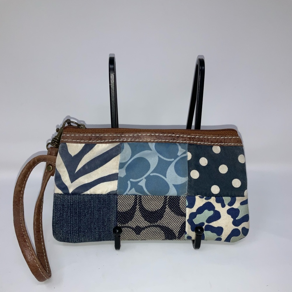 Vintage Coach patchwork brown leather wristlet